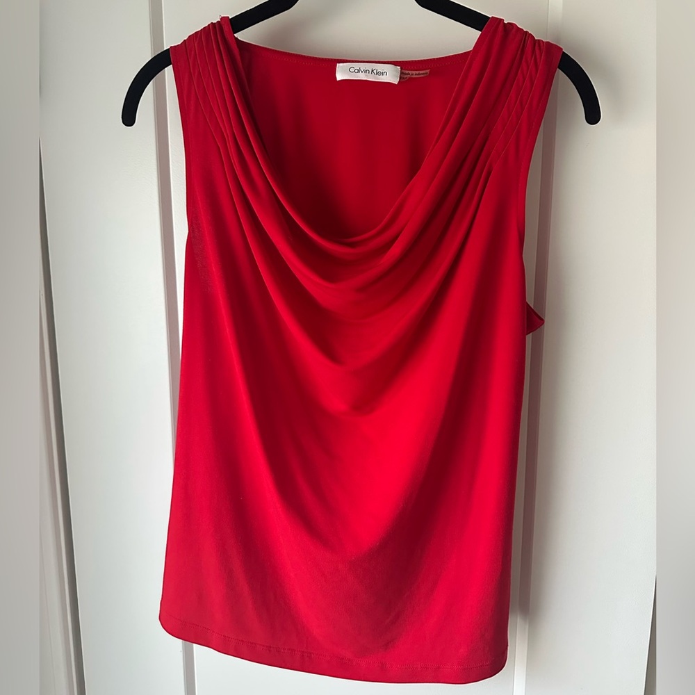 Calvin Klein Women's Red Drape Neck Top